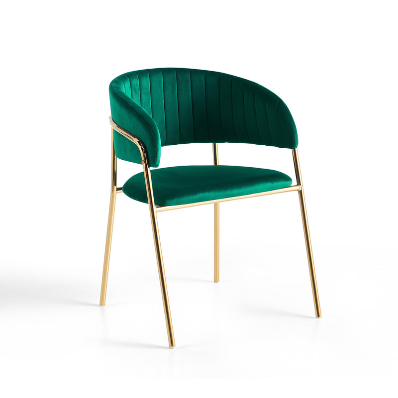 Chaise de salle à manger 331, velours et pieds en acier, Vert
