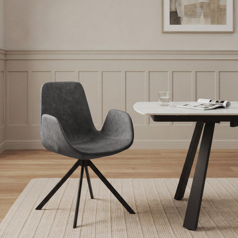 Chaise de salle à manger A41, similicuir et pieds en métal, Gris foncé
