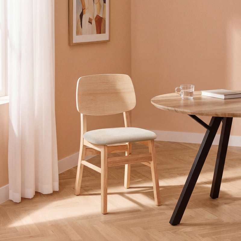 Chaise HSC2511, en bois et tapissée, Beige clair
