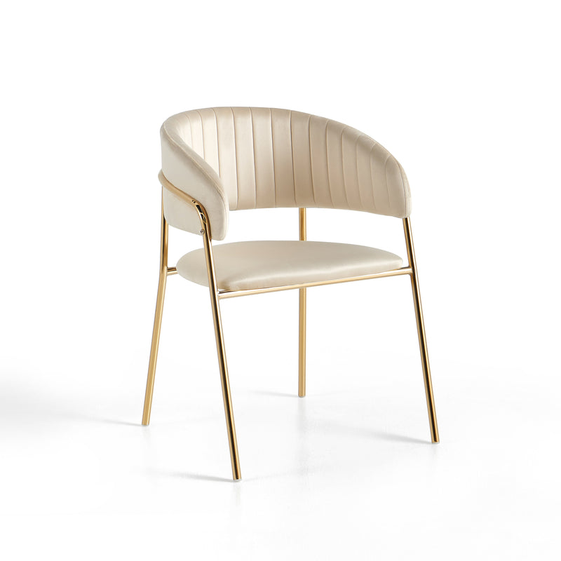 Chaise de salle à manger 331, velours et pieds en acier, Beige
