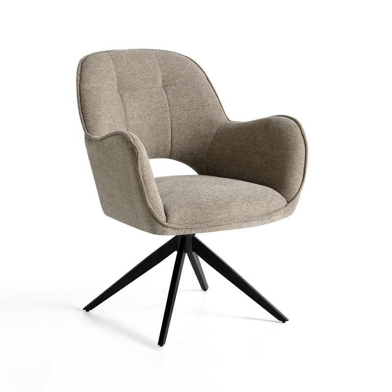 Chaise de salle à manger FZ-637, assise tissu et pieds en métal, Gris beige
