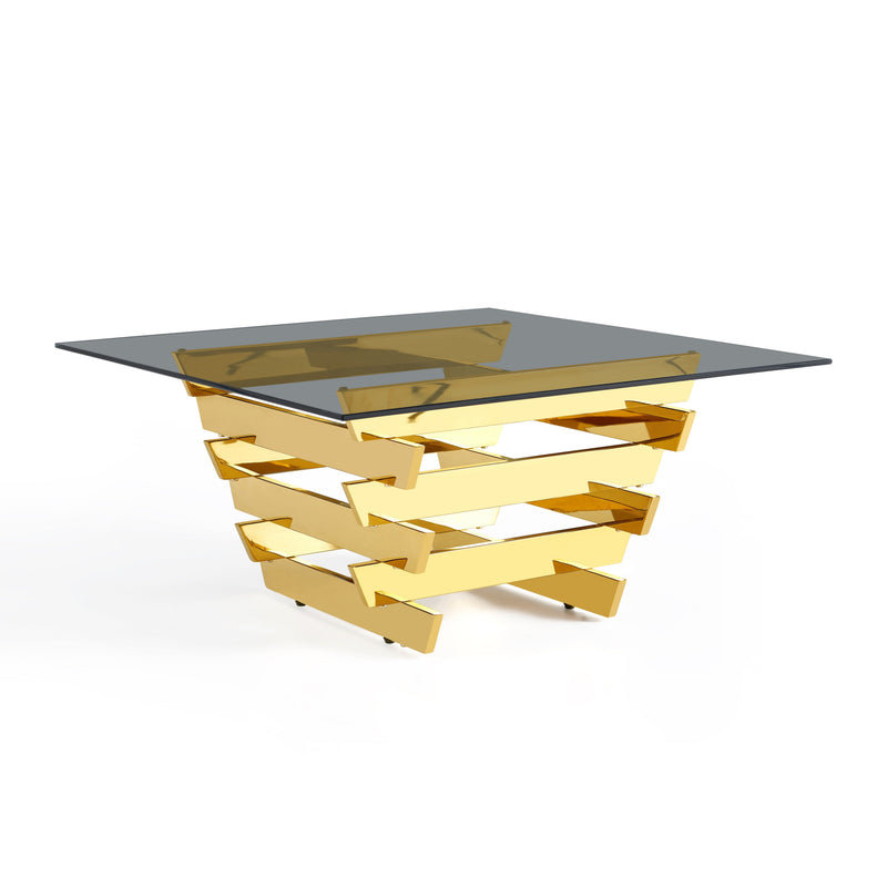 Table basse LUSTER, 80×80 cm en verre trempé, Doré
