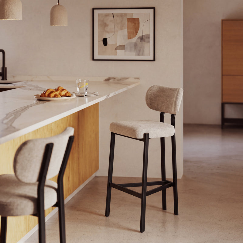 Tabouret de bar DR2514, assise tapissée pieds en acier, Beige
