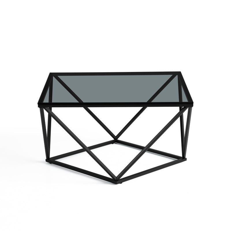 Table basse carrée Nimbus, verre trempé 80 cm, Noir
