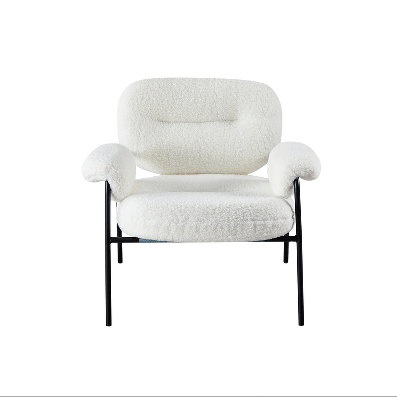 Fauteuil Harmony, tissu bouclé et pieds en acier, Blanc
