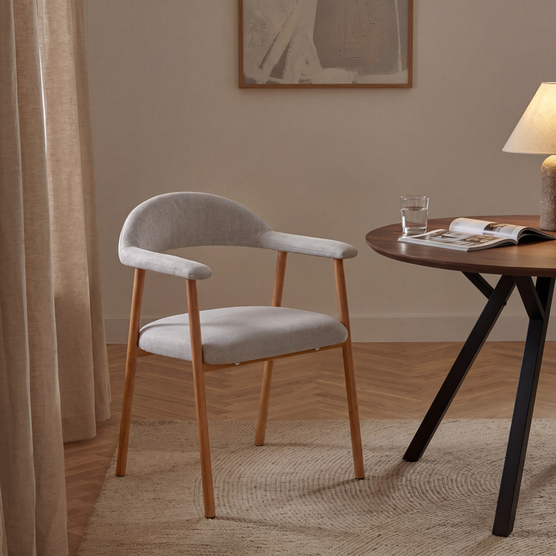 Chaise de salle à manger 6326, rembourrée pieds en acier, Gris clair
