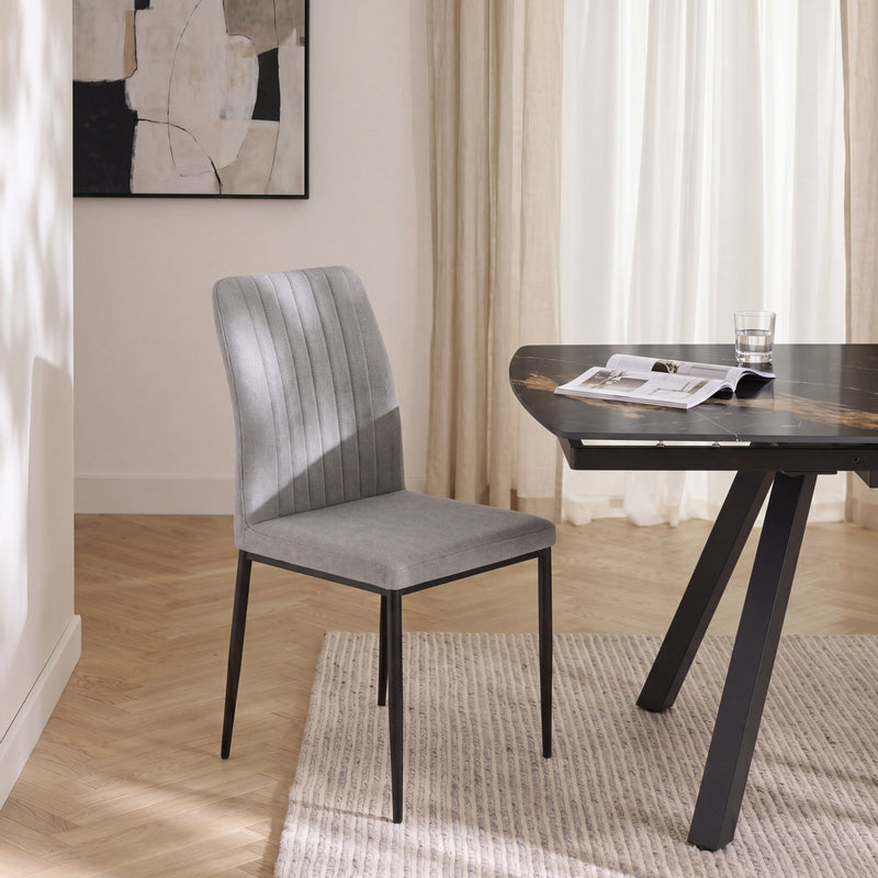 Chaise de salle à manger 6283, capitonnée pieds en métal, Gris clair
