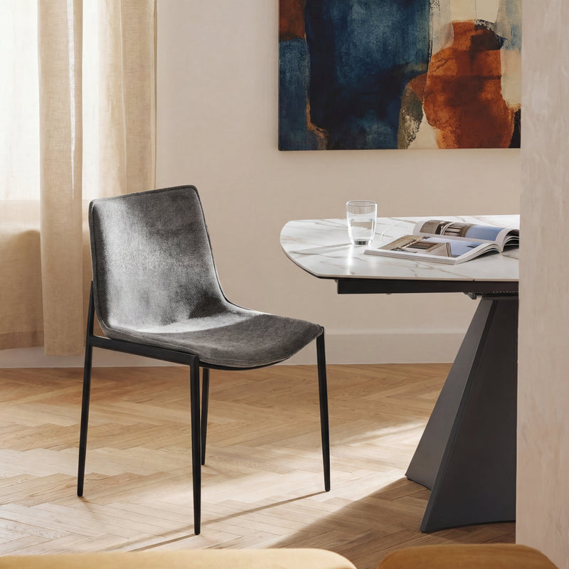 Chaise de salle à manger 6307, rembourrée pieds métal, Gris
