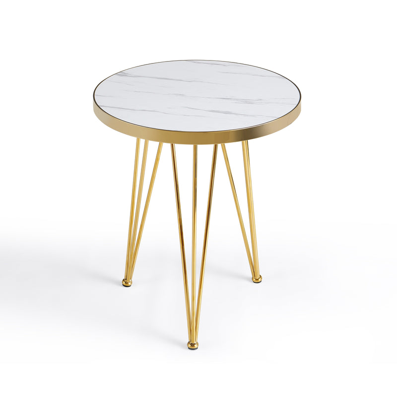 Table ronde SDT2550, Ø80 cm effet marbre, Blanc

