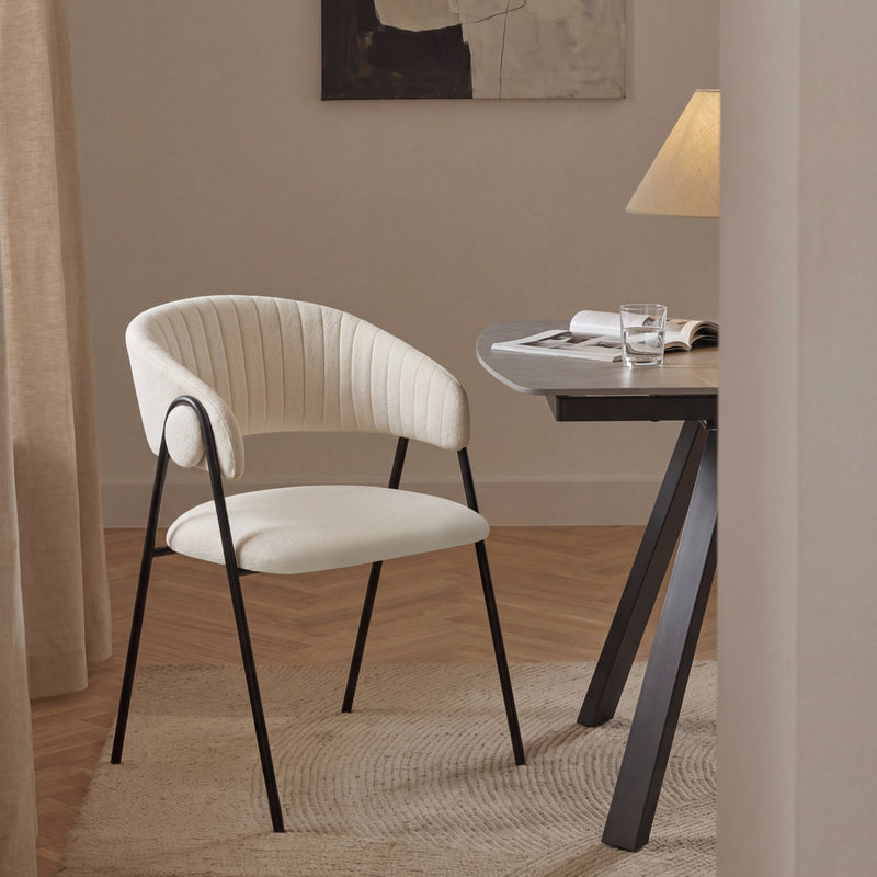 Chaise de salle à manger SK06, rembourrée moderne, Crème
