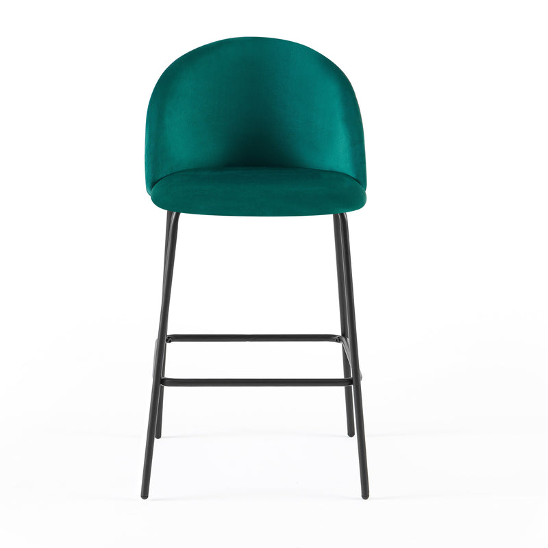 Tabouret de bar DR255, velours et pieds en acier, Vert
