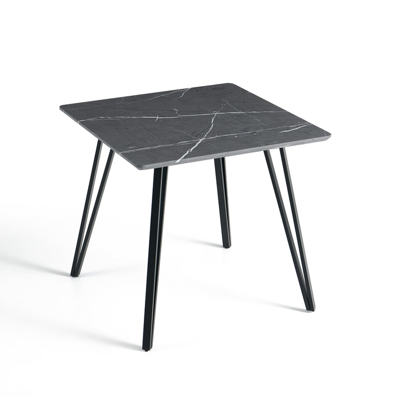 Table à manger HT-12, carrée 80 cm pieds en métal, Chêne, marbre gris foncé
