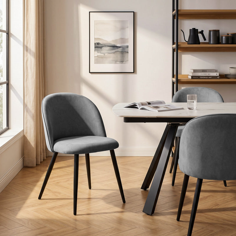 Chaise de salle à manger 2533, rembourrée avec pieds en acier, Gris

