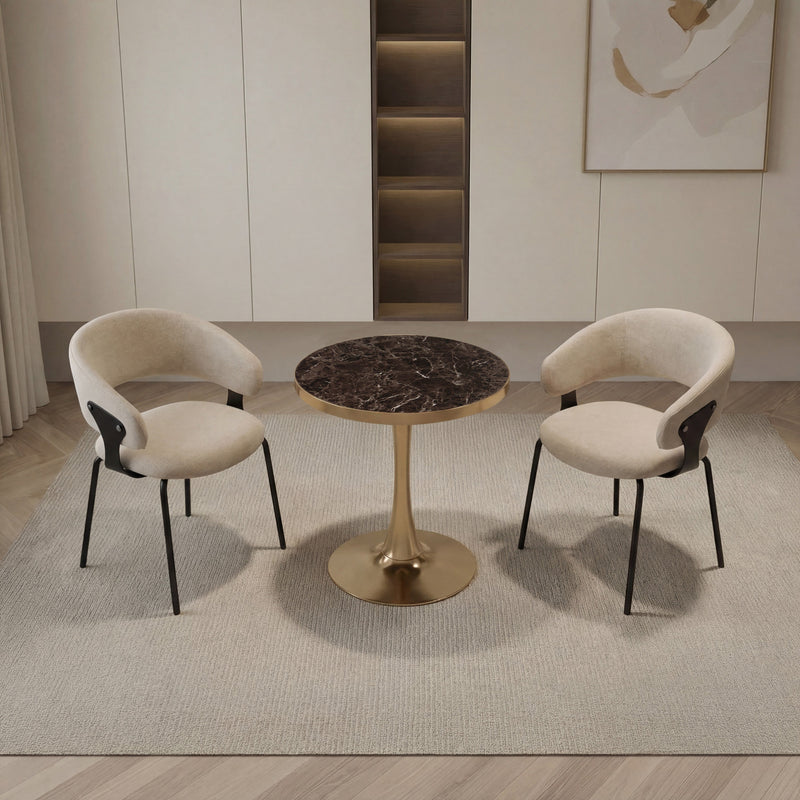 Table ronde SD2540, Ø60cm effet marbre, Marron
