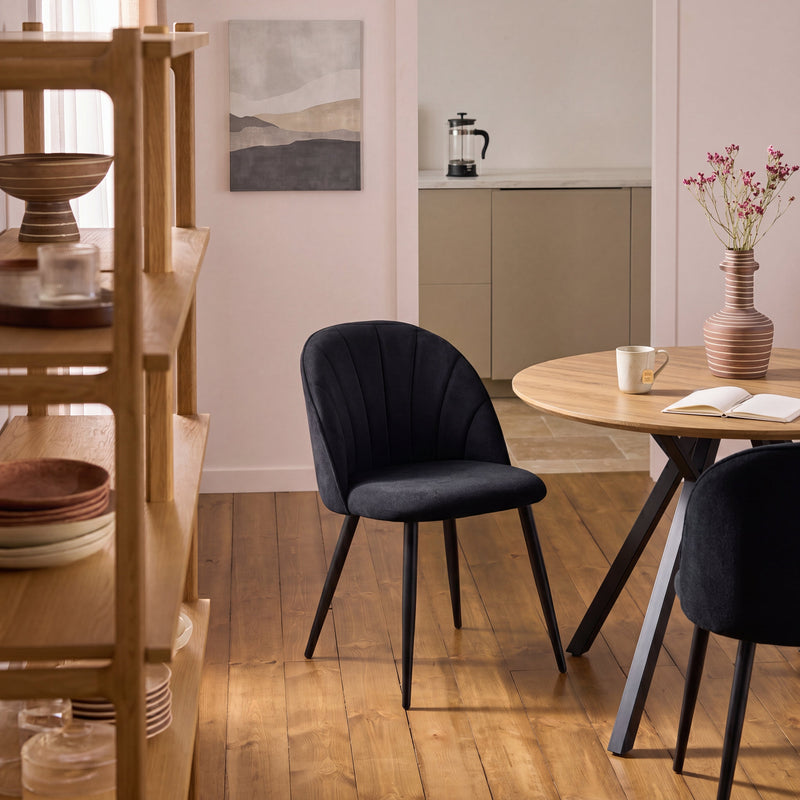 Chaise de salle à manger SK18, assise coquillage, Noir
