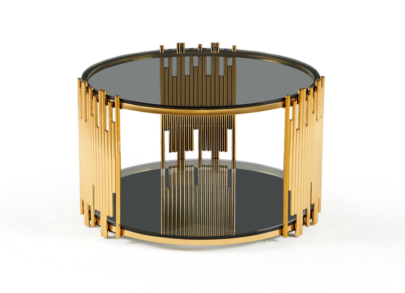 Table basse CT-50G, ronde en verre trempé Ø80 cm, Jaune
