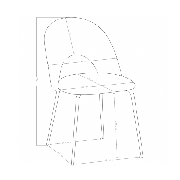 Chaise de salle à manger Minimal 3098, velours et acier
