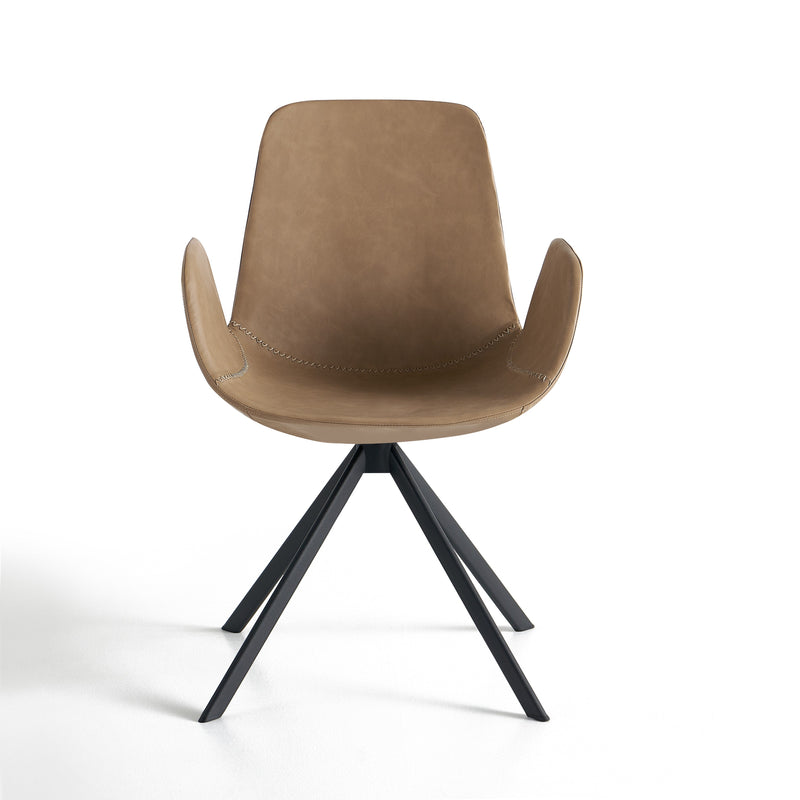 Chaise de salle à manger A41, similicuir et pieds en métal, Marron foncé
