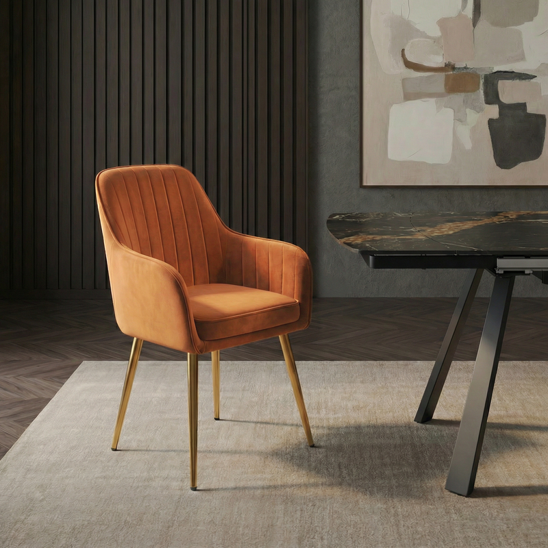 Chaise de salle à manger 239, velours style loft, Camel
