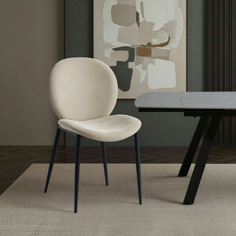 Chaise de salle à manger 25035, rembourrée, pieds en acier, Beige
