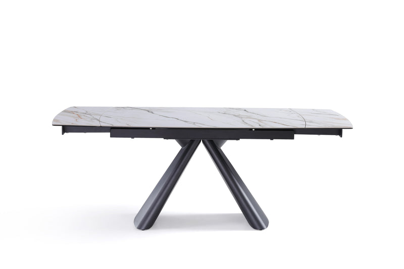 Table à manger Clarity, plateau céramique extensible, Blanc

