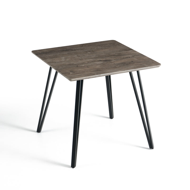 Table à manger HT-12, carrée 80 cm pieds en métal, Chêne gris
