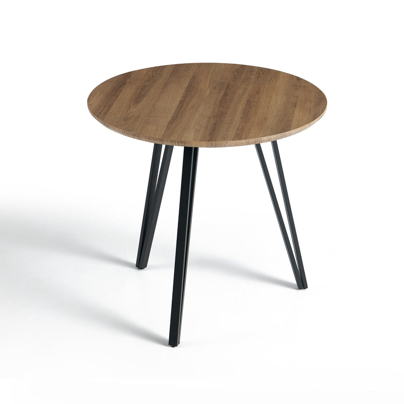 Table à manger ronde HT-15, Ø80cm style loft, Chêne chaud

