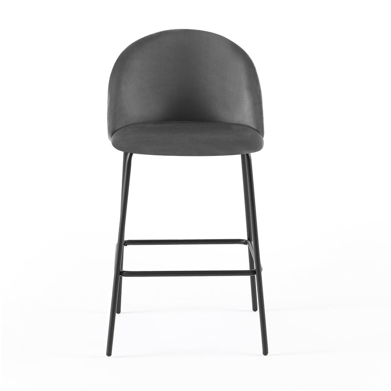 Tabouret de bar DR255, velours et pieds en acier, Gris
