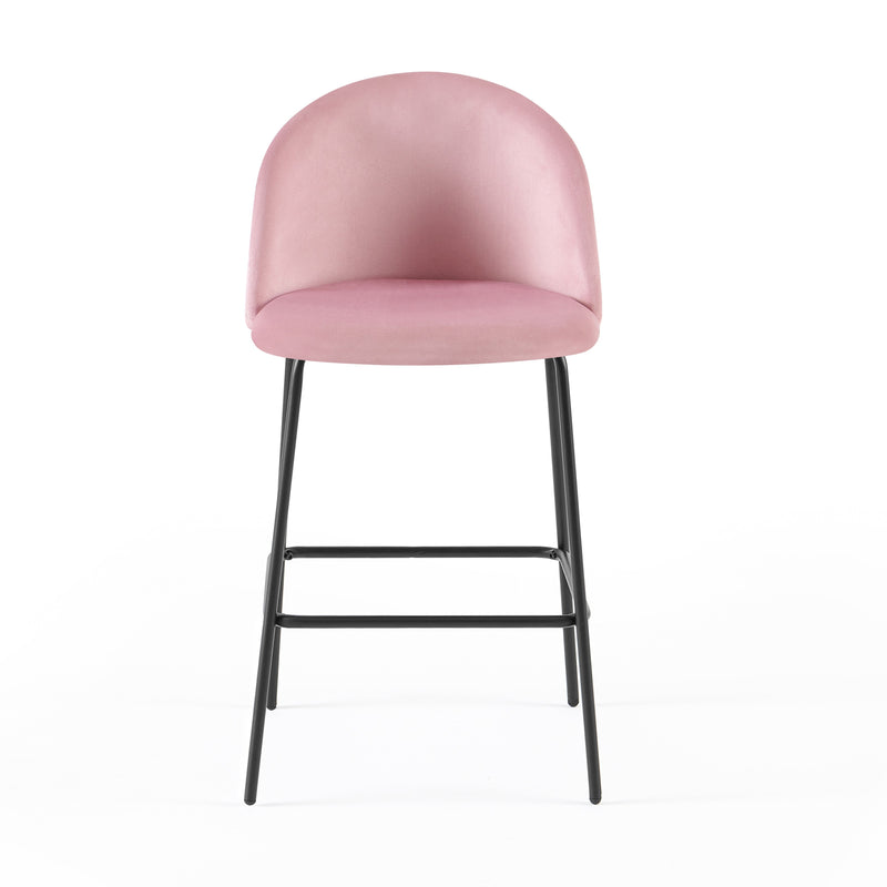 Tabouret de bar DR255, velours et pieds en acier, Rose
