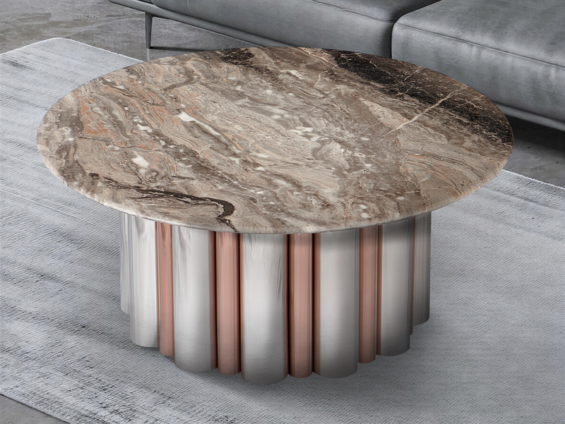 Table basse ronde Column, pierre naturelle 90x90 cm, Marron
