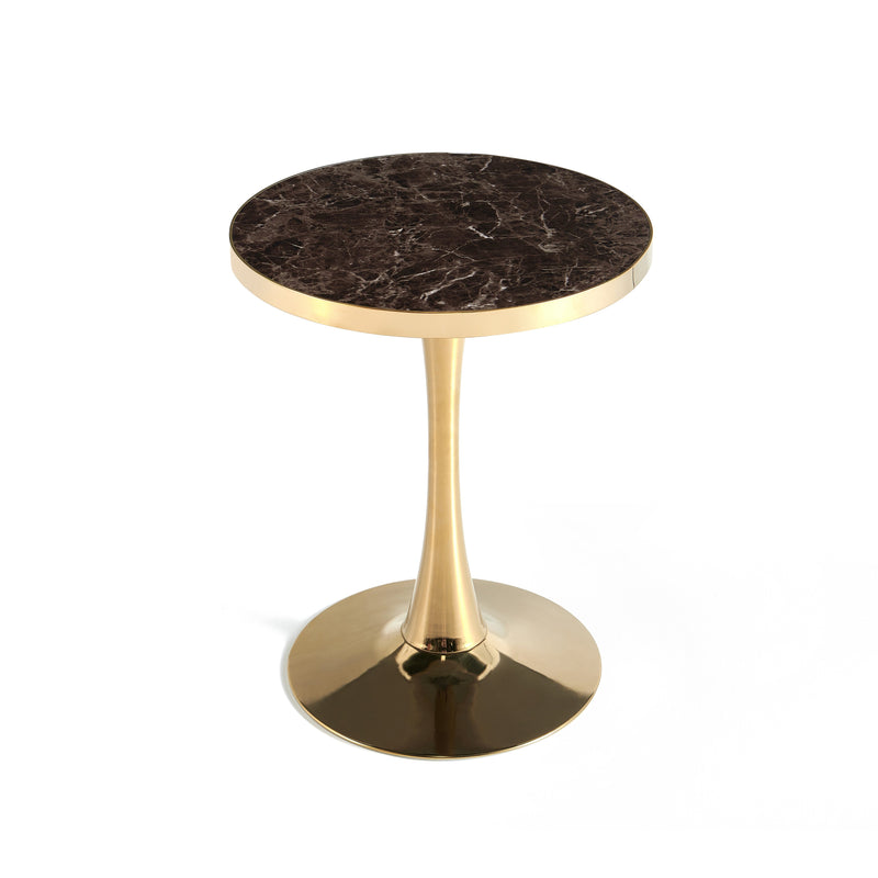 Table ronde SD2540, Ø60cm effet marbre, Marron
