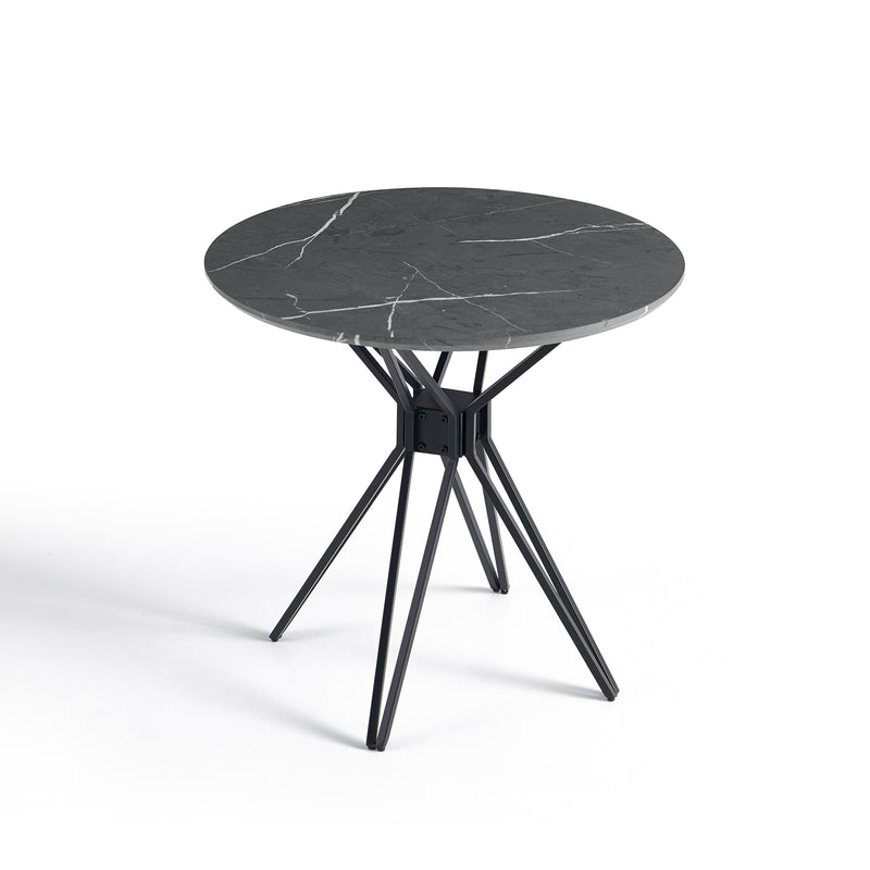 Table à manger HT-14, ronde 80x80 cm, Chêne, marbre gris foncé
