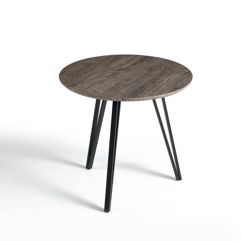 Table à manger ronde HT-15, Ø80cm style loft, Chêne gris
