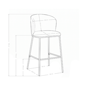 Tabouret de bar 6036H, avec dossier et pieds en métal