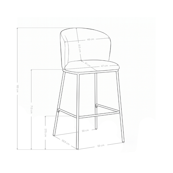 Tabouret de bar 6036H, avec dossier et pieds en métal