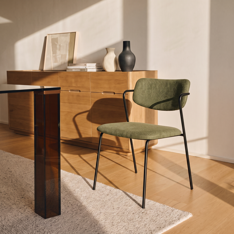 Chaise de salle à manger 6057, rembourrée style loft, Vert

