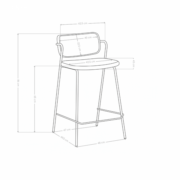 Tabouret de bar 6057H, rembourré avec pieds en métal