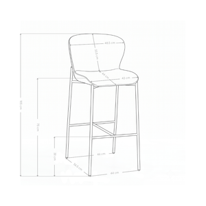 Tabouret de bar 6157H, dossier rembourré et pieds en métal