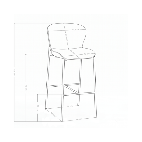 Tabouret de bar 6157H, dossier rembourré et pieds en métal