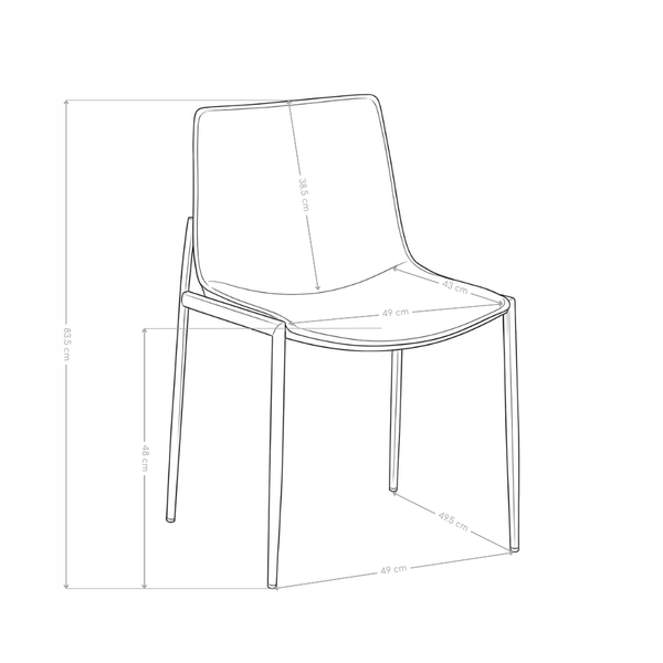 Chaise de salle à manger 6307, rembourrée pieds métal