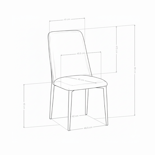 Chaise de salle à manger 6385, rembourrée et pieds en métal