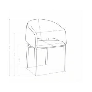 Chaise de salle à manger 6389, assise baquet et pieds en acier