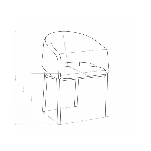 Chaise de salle à manger 6389, assise baquet et pieds en acier
