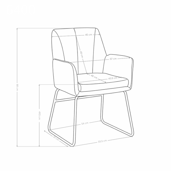 Chaise de salle à manger 6400, rembourrée sur pied luge
