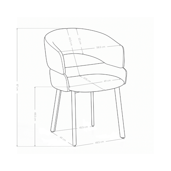 Chaise de salle à manger 6601, dossier arrondi et pieds en métal