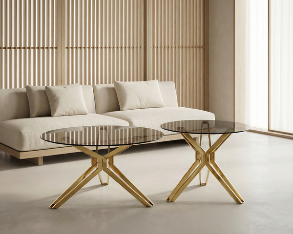 Lot de 2 tables basses BALANCE, rondes en verre trempé