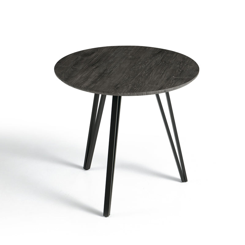 Table à manger ronde HT-15, Ø80cm style loft, Chêne noir
