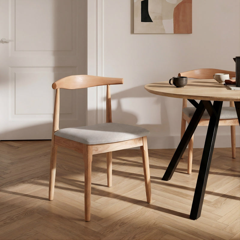 Chaise HSC2516, en bois rembourrée, Beige clair
