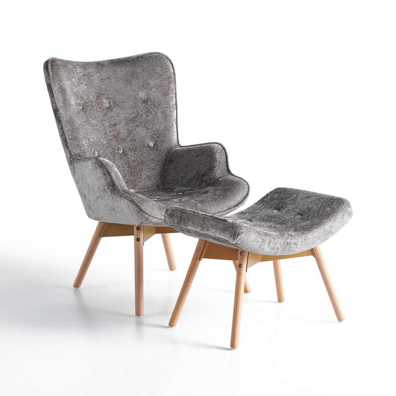 Fauteuil ZZA02FT avec repose-pieds, pieds en orme, Gris
