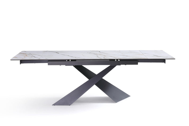 Table de salle à manger Chiavari, extensible en céramique, Blanc
